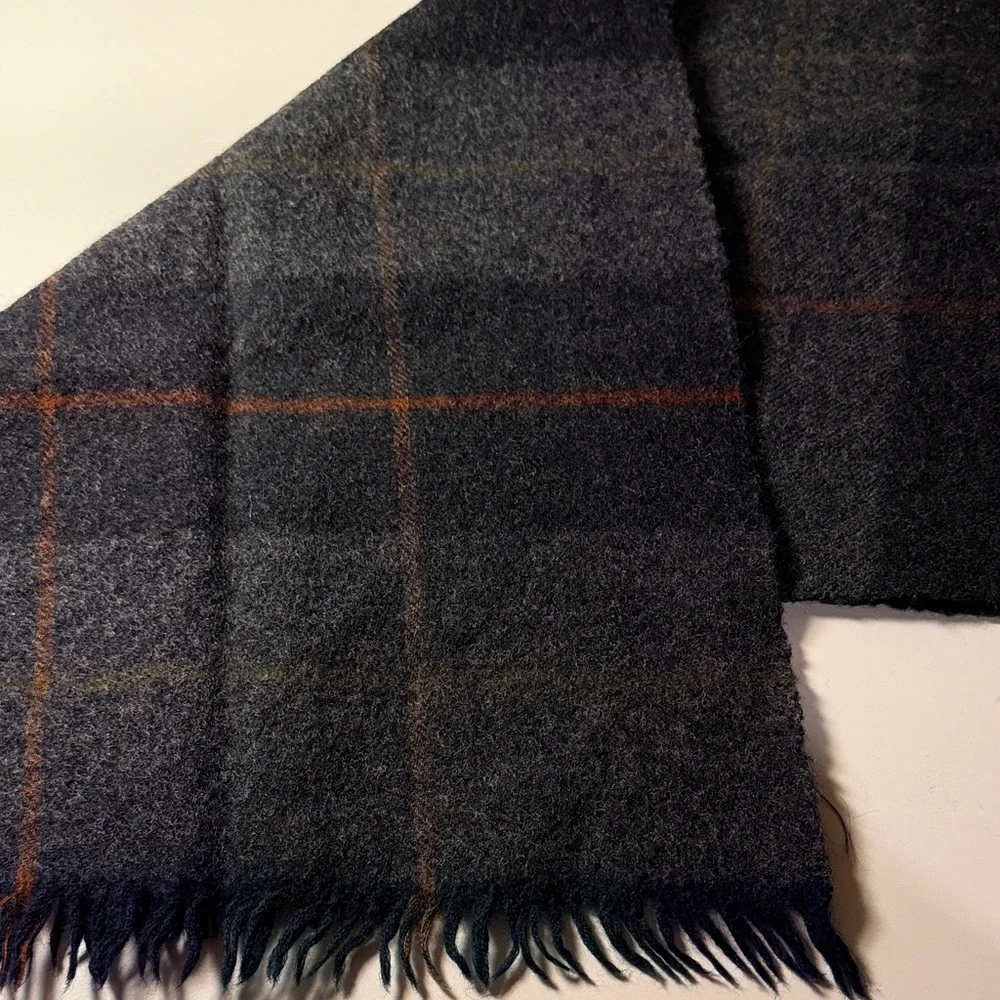 Plaid Wool Scarf with Fringe